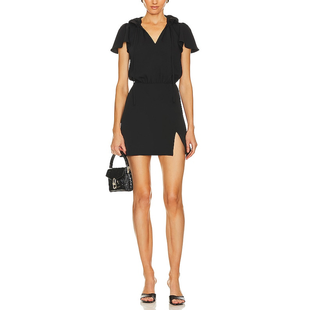 Amanda Uprichard Black Crepe Short Sleeve Vittoria Mini Dress Size M